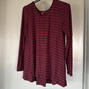 North River Maroon Black Striped Women's Pullover Top Long Sleeved sz Small